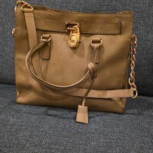 Michael Kors Tan Hamilton Shoulder Bag with Gold Accents